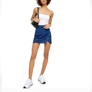 Free People We The Free Notched Denim Mini Skirt In Indigo